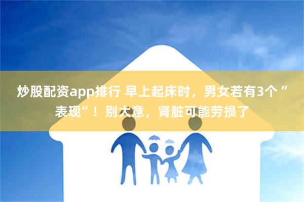 炒股配资app排行 早上起床时，男女若有3个“表现”！别大意，肾脏可能劳损了