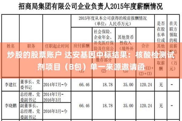 炒股的股票账户 达安基因中标结果：核酸检测试剂项目（B包）单一来源邀请函