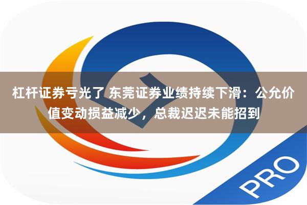 杠杆证券亏光了 东莞证券业绩持续下滑：公允价值变动损益减少，总裁迟迟未能招到